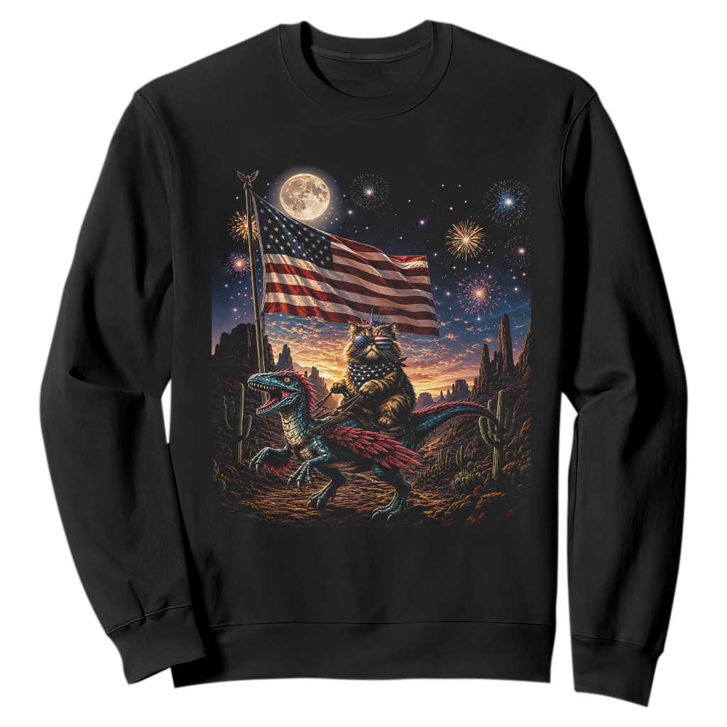 Funny Princess Cat On Dinosaur Patriotic Freedom Gift Sweatshirt TS12 Black Print Your Wear