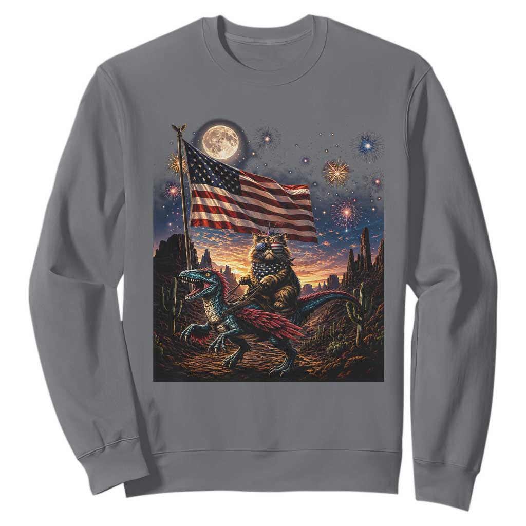 Funny Princess Cat On Dinosaur Patriotic Freedom Gift Sweatshirt TS12 Charcoal Print Your Wear