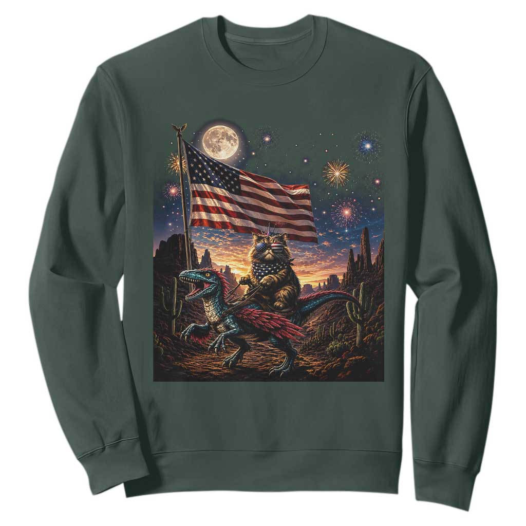 Funny Princess Cat On Dinosaur Patriotic Freedom Gift Sweatshirt TS12 Dark Forest Green Print Your Wear
