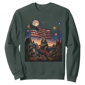 Funny Princess Cat On Dinosaur Patriotic Freedom Gift Sweatshirt TS12 Dark Forest Green Print Your Wear