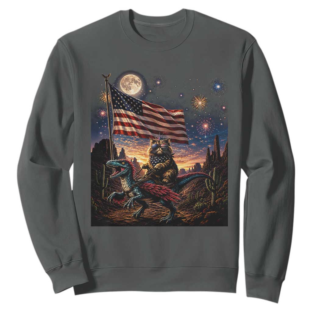 Funny Princess Cat On Dinosaur Patriotic Freedom Gift Sweatshirt TS12 Dark Heather Print Your Wear