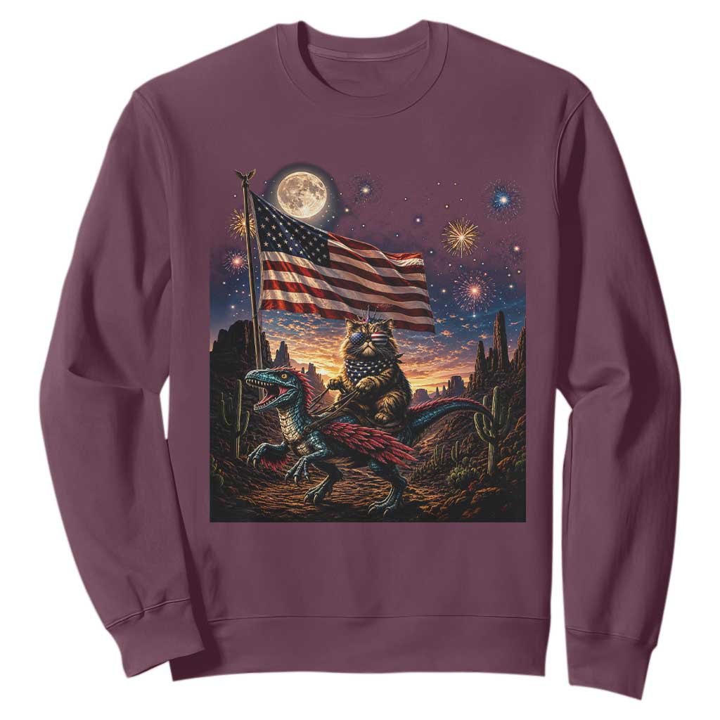 Funny Princess Cat On Dinosaur Patriotic Freedom Gift Sweatshirt TS12 Maroon Print Your Wear