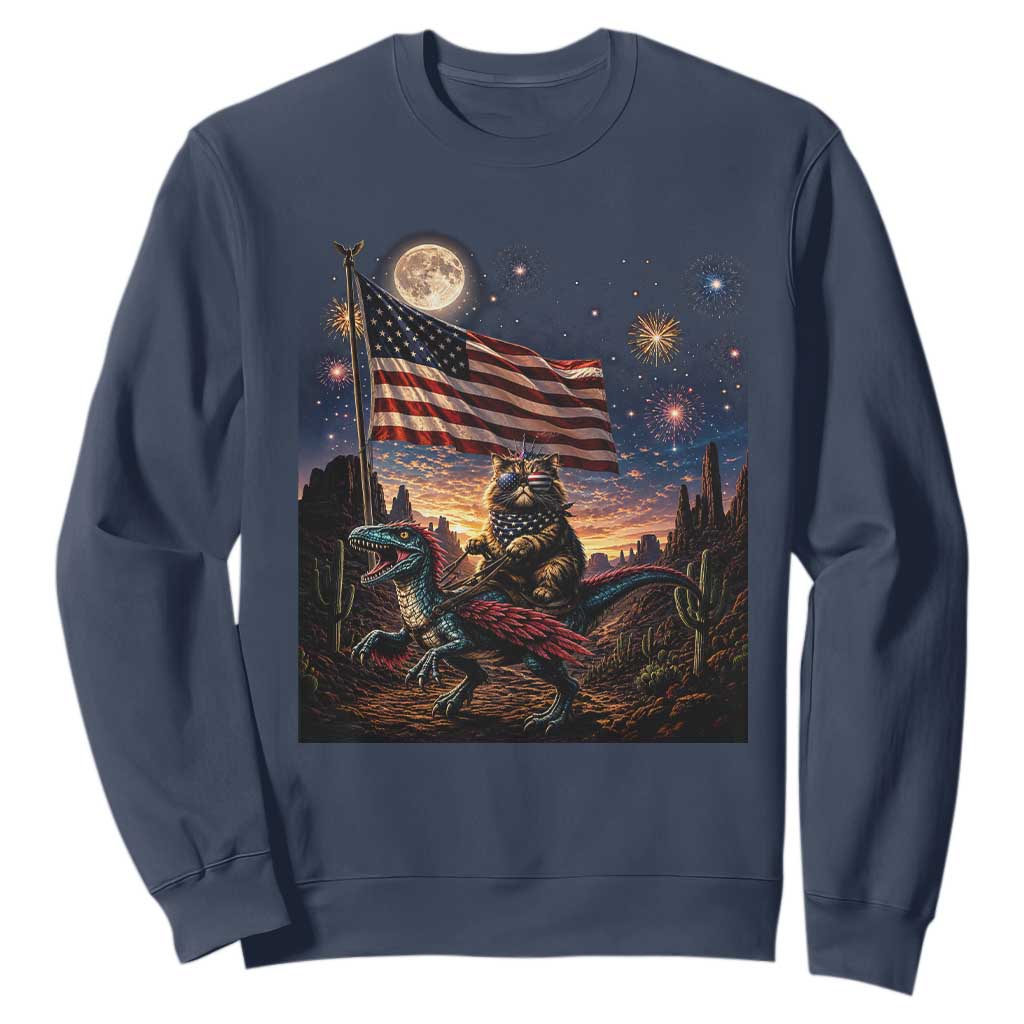 Funny Princess Cat On Dinosaur Patriotic Freedom Gift Sweatshirt TS12 Navy Print Your Wear