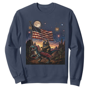 Funny Princess Cat On Dinosaur Patriotic Freedom Gift Sweatshirt TS12 Navy Print Your Wear