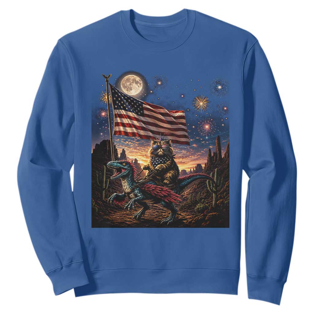 Funny Princess Cat On Dinosaur Patriotic Freedom Gift Sweatshirt TS12 Royal Blue Print Your Wear