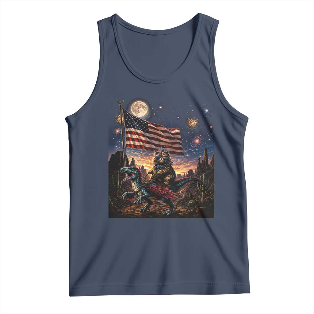 Funny Princess Cat On Dinosaur Patriotic Freedom Gift Tank Top TS12 Navy Print Your Wear