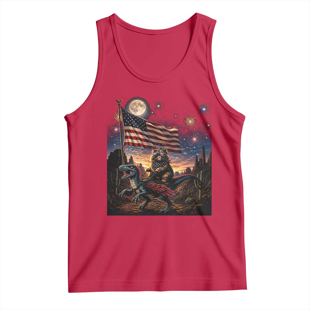 Funny Princess Cat On Dinosaur Patriotic Freedom Gift Tank Top TS12 Red Print Your Wear
