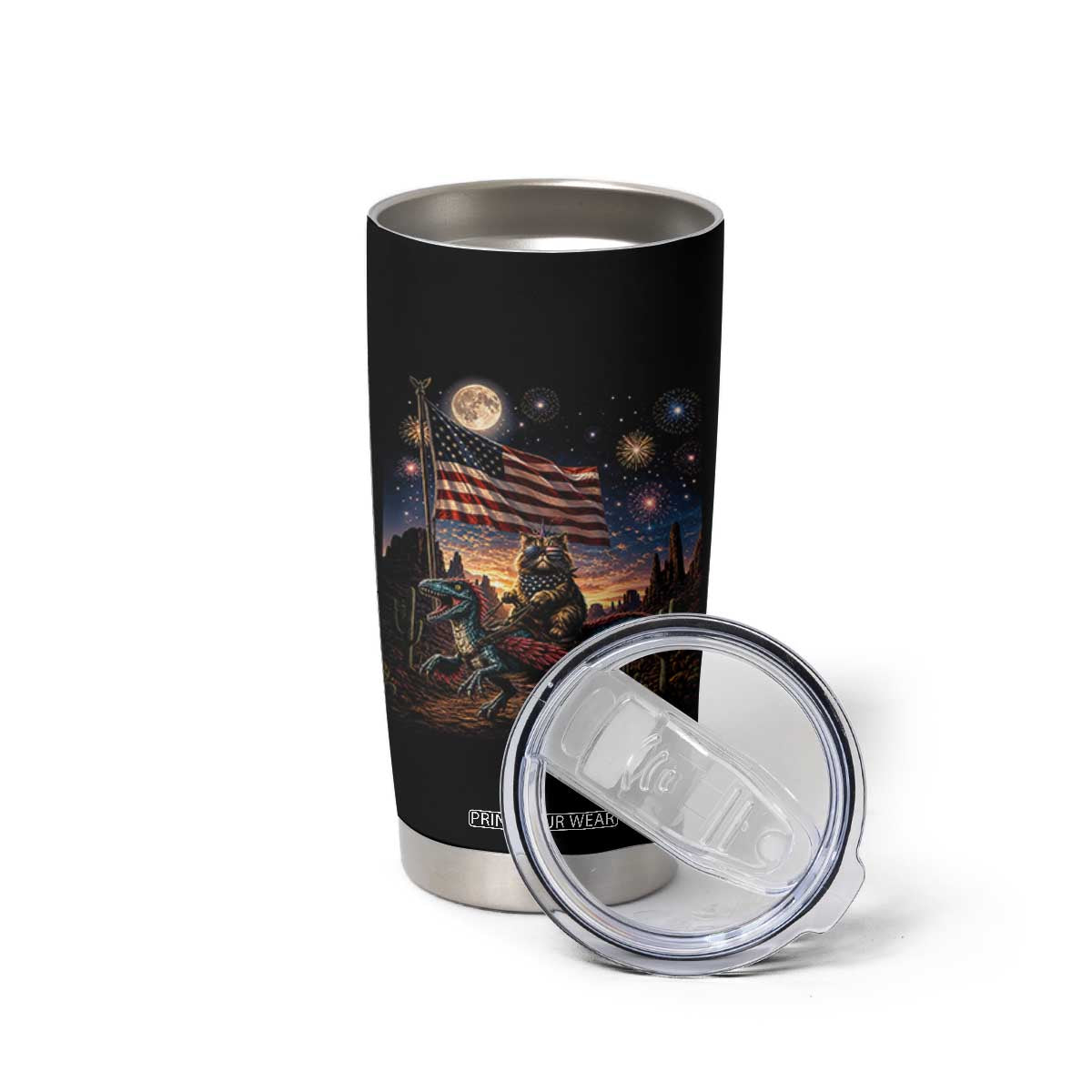 Funny Princess Cat On Dinosaur Patriotic Freedom Gift Tumbler Cup TS12 Print Your Wear