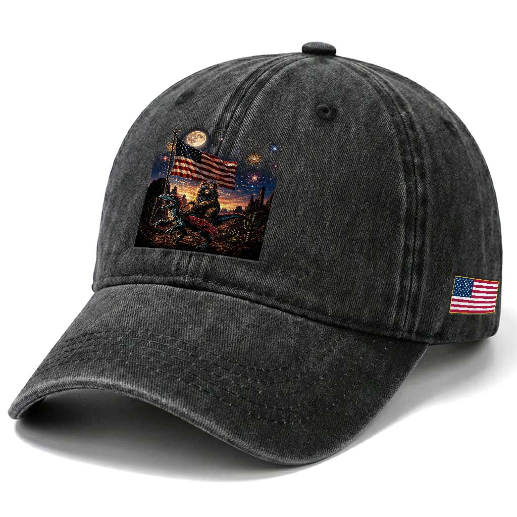 Funny Princess Cat On Dinosaur Patriotic Freedom Gift Washed Cotton Baseball Cap TS12 Print Your Wear