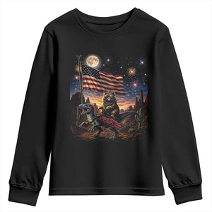 Funny Princess Cat On Dinosaur Patriotic Freedom Gift Youth Sweatshirt TS12 Black Print Your Wear