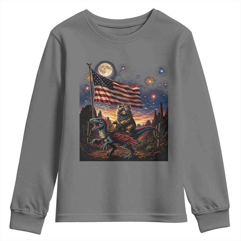 Funny Princess Cat On Dinosaur Patriotic Freedom Gift Youth Sweatshirt TS12 Charcoal Print Your Wear