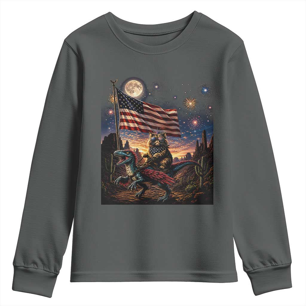 Funny Princess Cat On Dinosaur Patriotic Freedom Gift Youth Sweatshirt TS12 Dark Heather Print Your Wear