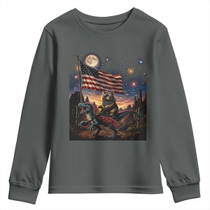 Funny Princess Cat On Dinosaur Patriotic Freedom Gift Youth Sweatshirt TS12 Dark Heather Print Your Wear