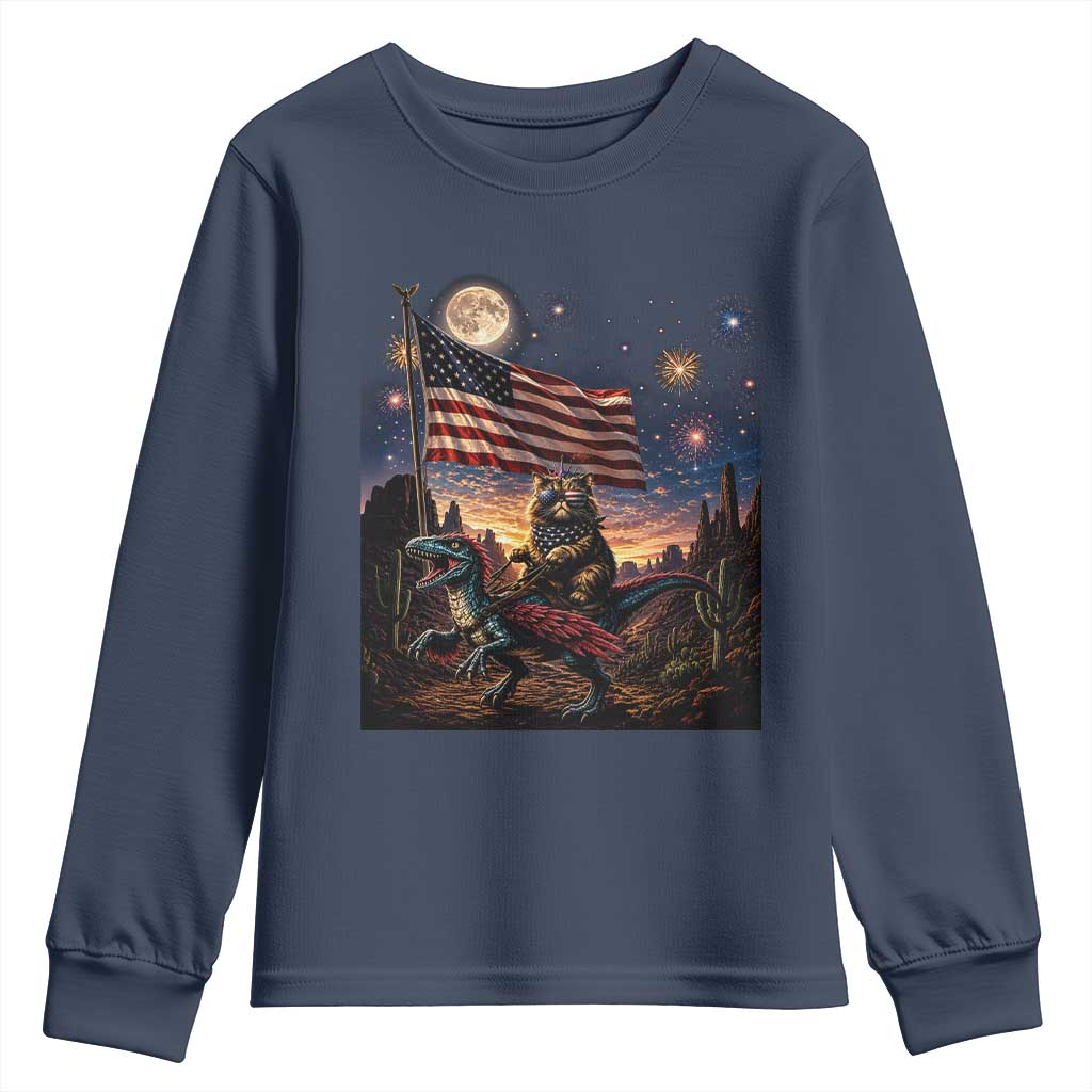Funny Princess Cat On Dinosaur Patriotic Freedom Gift Youth Sweatshirt TS12 Navy Print Your Wear