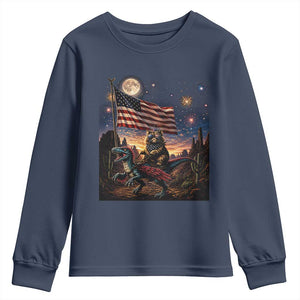 Funny Princess Cat On Dinosaur Patriotic Freedom Gift Youth Sweatshirt TS12 Navy Print Your Wear
