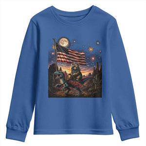 Funny Princess Cat On Dinosaur Patriotic Freedom Gift Youth Sweatshirt TS12 Royal Blue Print Your Wear