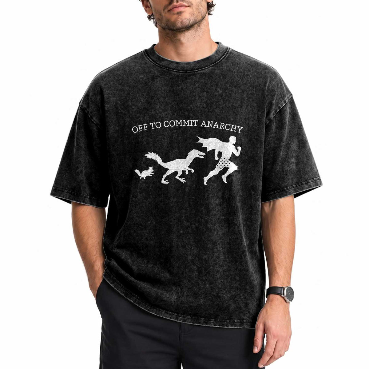 Funny Princess Cat Sci Fi Gift Washed Cotton T-Shirt Off To Commit Anarchy