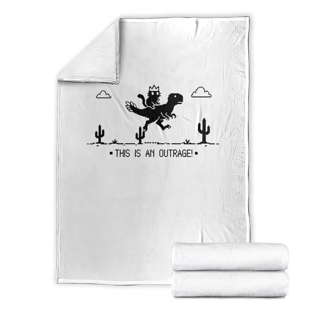 Funny Cat Riding Dinosaur Pixel Retro Throw Blanket This Is An Outrage TS12 White Print Your Wear