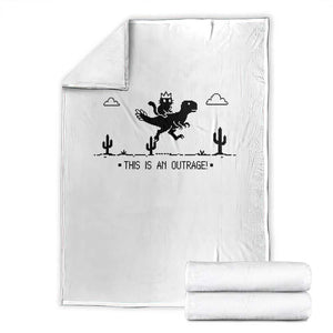Funny Cat Riding Dinosaur Pixel Retro Throw Blanket This Is An Outrage TS12 White Print Your Wear