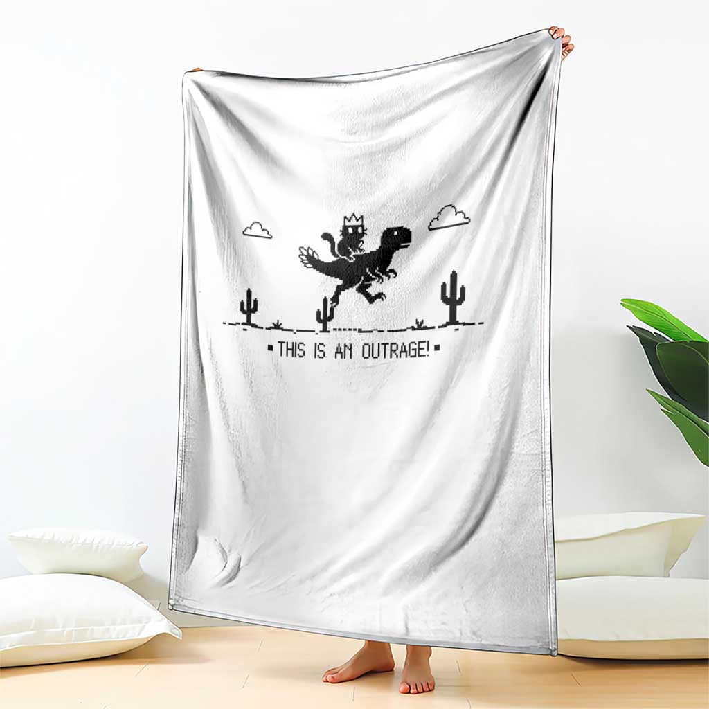Funny Cat Riding Dinosaur Pixel Retro Throw Blanket This Is An Outrage TS12 Print Your Wear