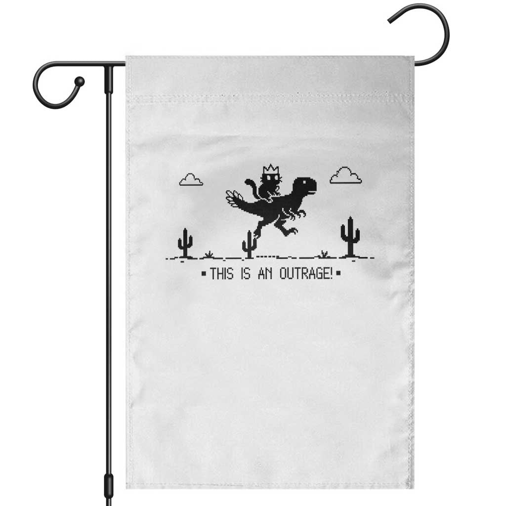 Funny Cat Riding Dinosaur Pixel Retro Garden Flag This Is An Outrage TS12 White Print Your Wear