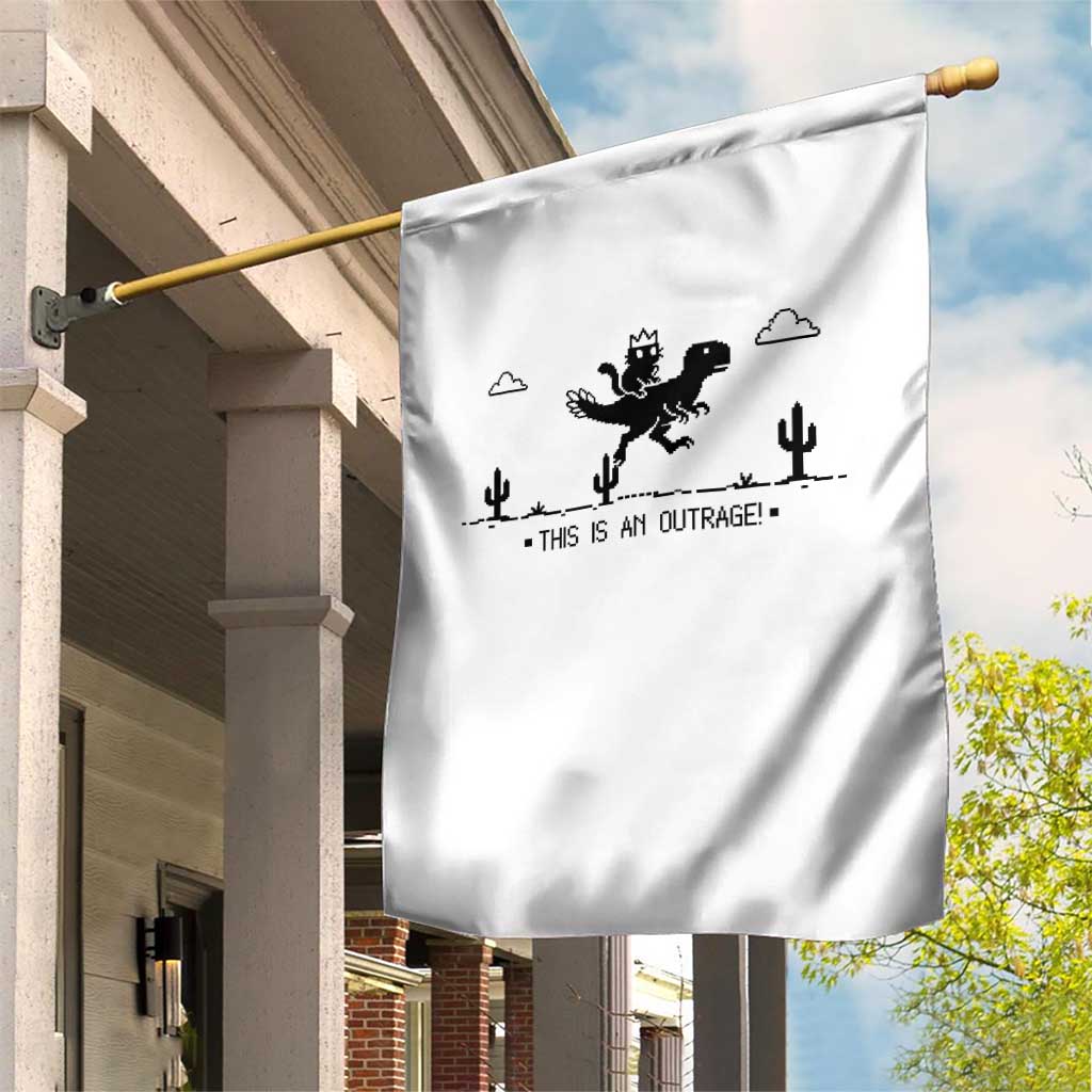 Funny Cat Riding Dinosaur Pixel Retro Garden Flag This Is An Outrage TS12 Print Your Wear