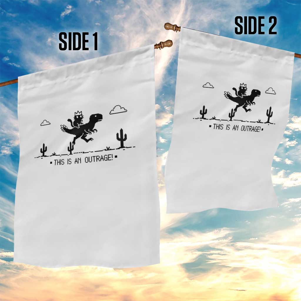 Funny Cat Riding Dinosaur Pixel Retro Garden Flag This Is An Outrage TS12 Print Your Wear