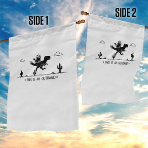 Funny Cat Riding Dinosaur Pixel Retro Garden Flag This Is An Outrage TS12 Print Your Wear
