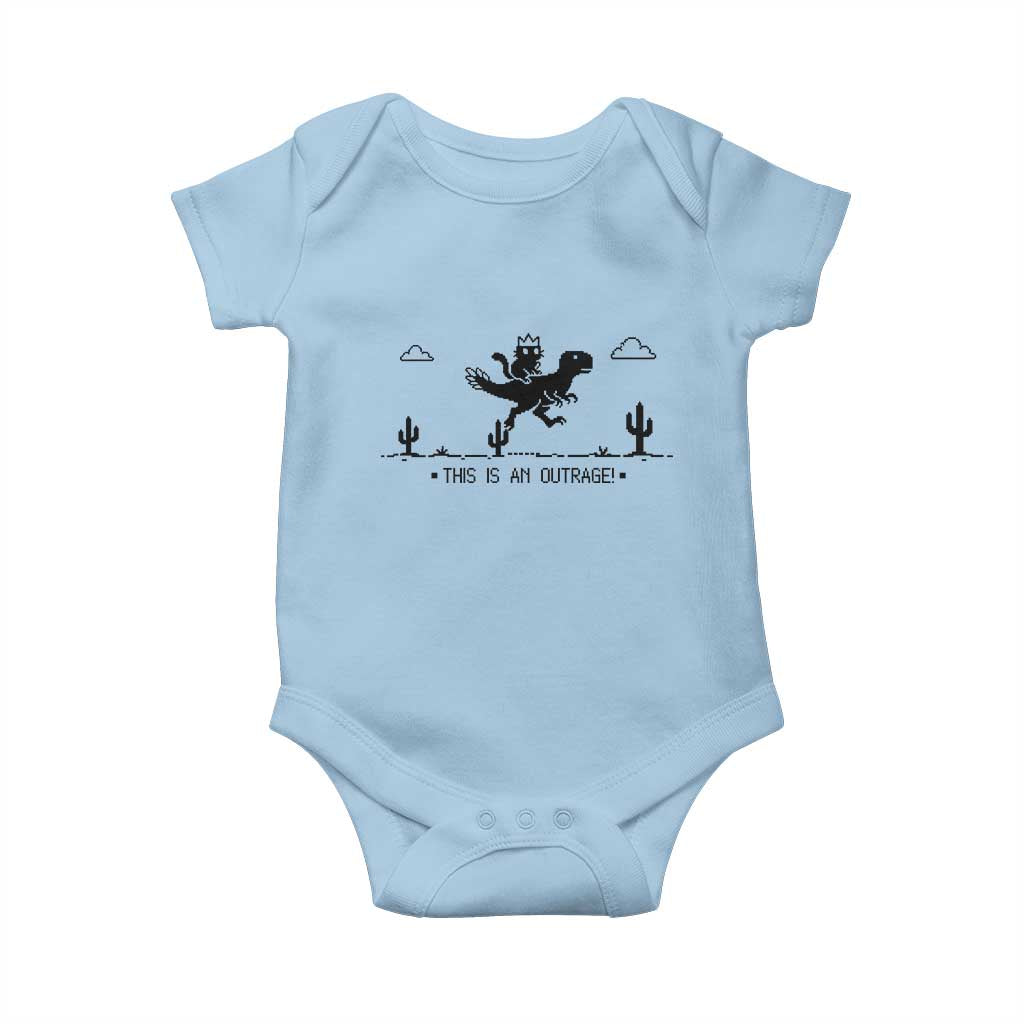 Funny Cat Riding Dinosaur Pixel Retro Baby Onesie This Is An Outrage TS12 Light Blue Print Your Wear