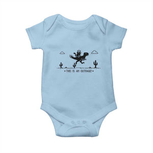 Funny Cat Riding Dinosaur Pixel Retro Baby Onesie This Is An Outrage TS12 Light Blue Print Your Wear