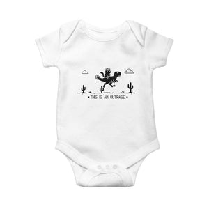 Funny Cat Riding Dinosaur Pixel Retro Baby Onesie This Is An Outrage TS12 White Print Your Wear