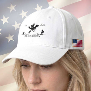 Funny Cat Riding Dinosaur Pixel Retro Baseball Cap This Is An Outrage TS12 Print Your Wear