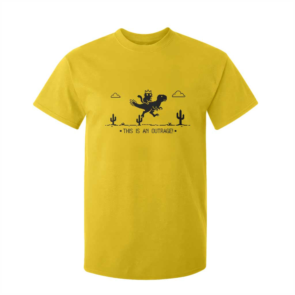 Funny Cat Riding Dinosaur Pixel Retro T Shirt For Kid This Is An Outrage TS12 Daisy Print Your Wear