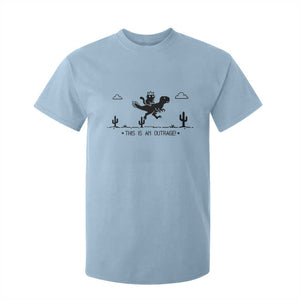 Funny Cat Riding Dinosaur Pixel Retro T Shirt For Kid This Is An Outrage TS12 Light Blue Print Your Wear
