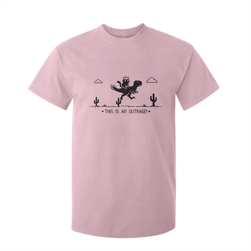 Funny Cat Riding Dinosaur Pixel Retro T Shirt For Kid This Is An Outrage TS12 Light Pink Print Your Wear
