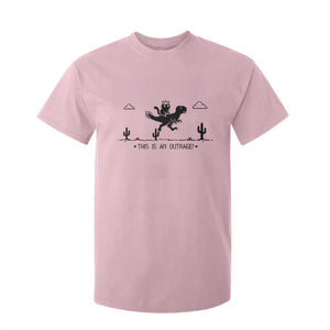 Funny Cat Riding Dinosaur Pixel Retro T Shirt For Kid This Is An Outrage TS12 Light Pink Print Your Wear