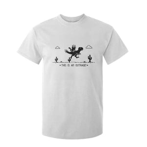 Funny Cat Riding Dinosaur Pixel Retro T Shirt For Kid This Is An Outrage TS12 White Print Your Wear