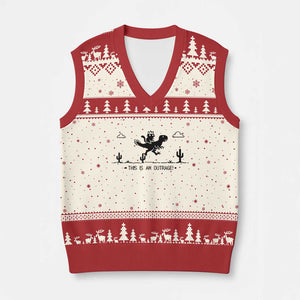 Funny Cat Riding Dinosaur Pixel Retro V-Neck Knit Sweater Vest This Is An Outrage TS12 Beige Red Print Your Wear