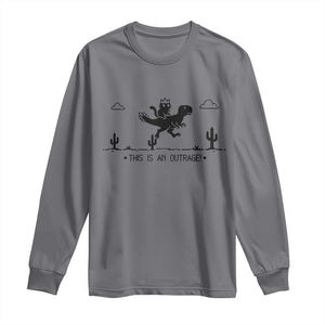 Funny Cat Riding Dinosaur Pixel Retro Long Sleeve Shirt This Is An Outrage TS12 Charcoal Print Your Wear