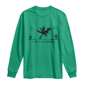 Funny Cat Riding Dinosaur Pixel Retro Long Sleeve Shirt This Is An Outrage TS12 Irish Green Print Your Wear