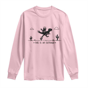Funny Cat Riding Dinosaur Pixel Retro Long Sleeve Shirt This Is An Outrage TS12 Light Pink Print Your Wear