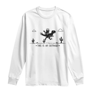 Funny Cat Riding Dinosaur Pixel Retro Long Sleeve Shirt This Is An Outrage TS12 White Print Your Wear