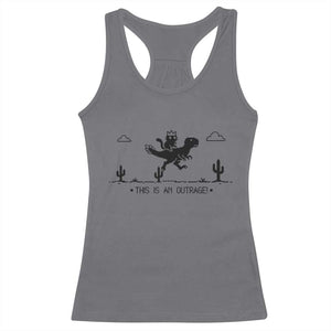 Funny Cat Riding Dinosaur Pixel Retro Racerback Tank Top This Is An Outrage TS12 Charcoal Print Your Wear