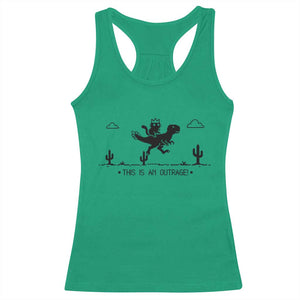 Funny Cat Riding Dinosaur Pixel Retro Racerback Tank Top This Is An Outrage TS12 Irish Green Print Your Wear