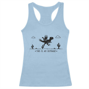 Funny Cat Riding Dinosaur Pixel Retro Racerback Tank Top This Is An Outrage TS12 Light Blue Print Your Wear