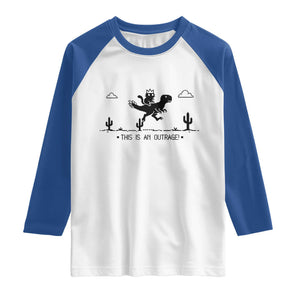Funny Cat Riding Dinosaur Pixel Retro Raglan Shirt This Is An Outrage TS12 White Royal Print Your Wear
