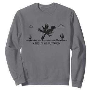 Funny Cat Riding Dinosaur Pixel Retro Sweatshirt This Is An Outrage TS12 Charcoal Print Your Wear