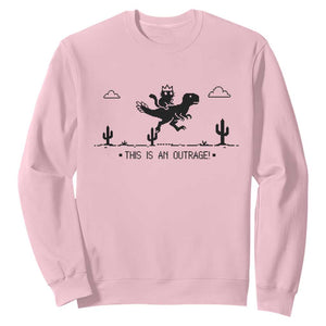 Funny Cat Riding Dinosaur Pixel Retro Sweatshirt This Is An Outrage TS12 Light Pink Print Your Wear