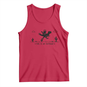 Funny Cat Riding Dinosaur Pixel Retro Tank Top This Is An Outrage TS12 Red Print Your Wear