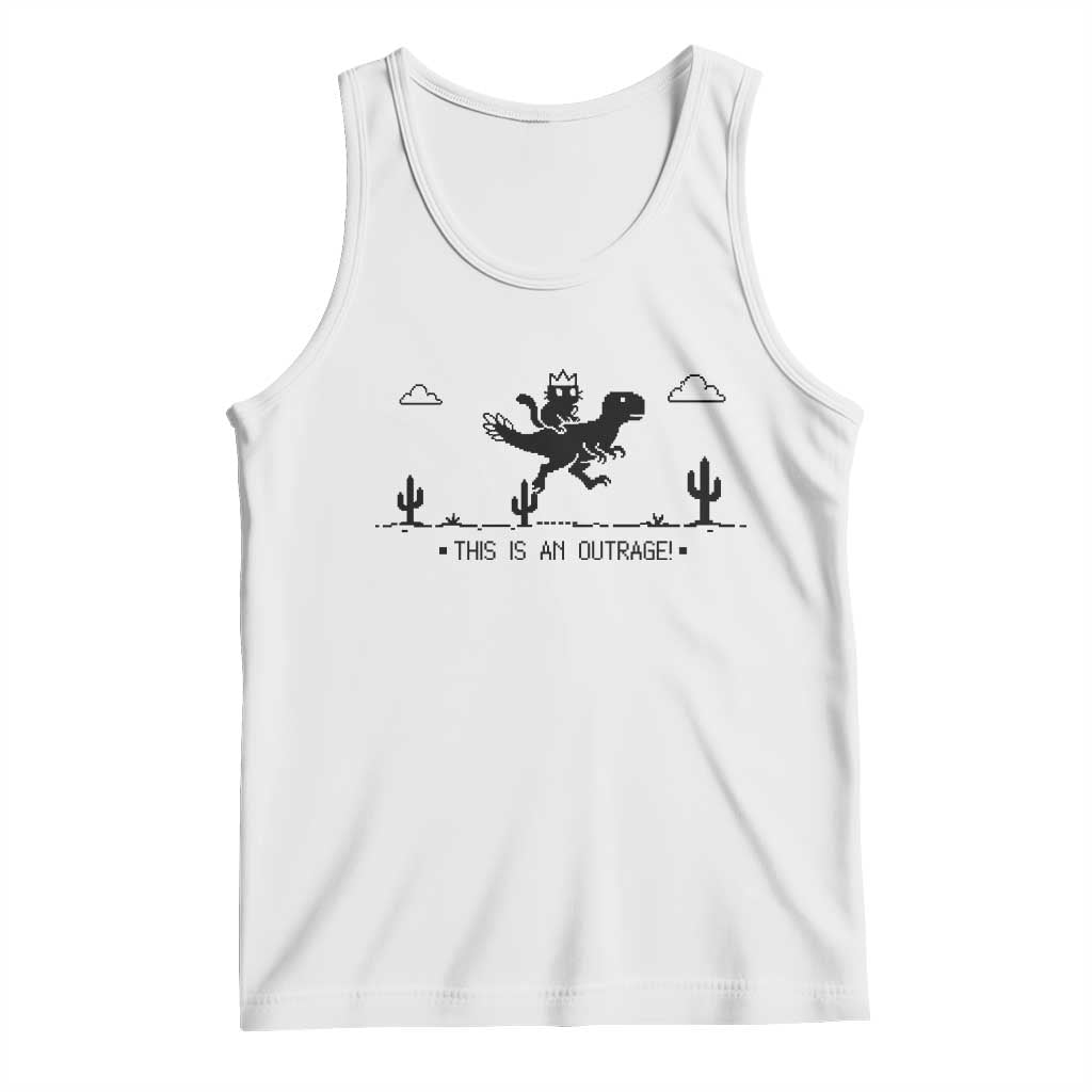 Funny Cat Riding Dinosaur Pixel Retro Tank Top This Is An Outrage TS12 White Print Your Wear
